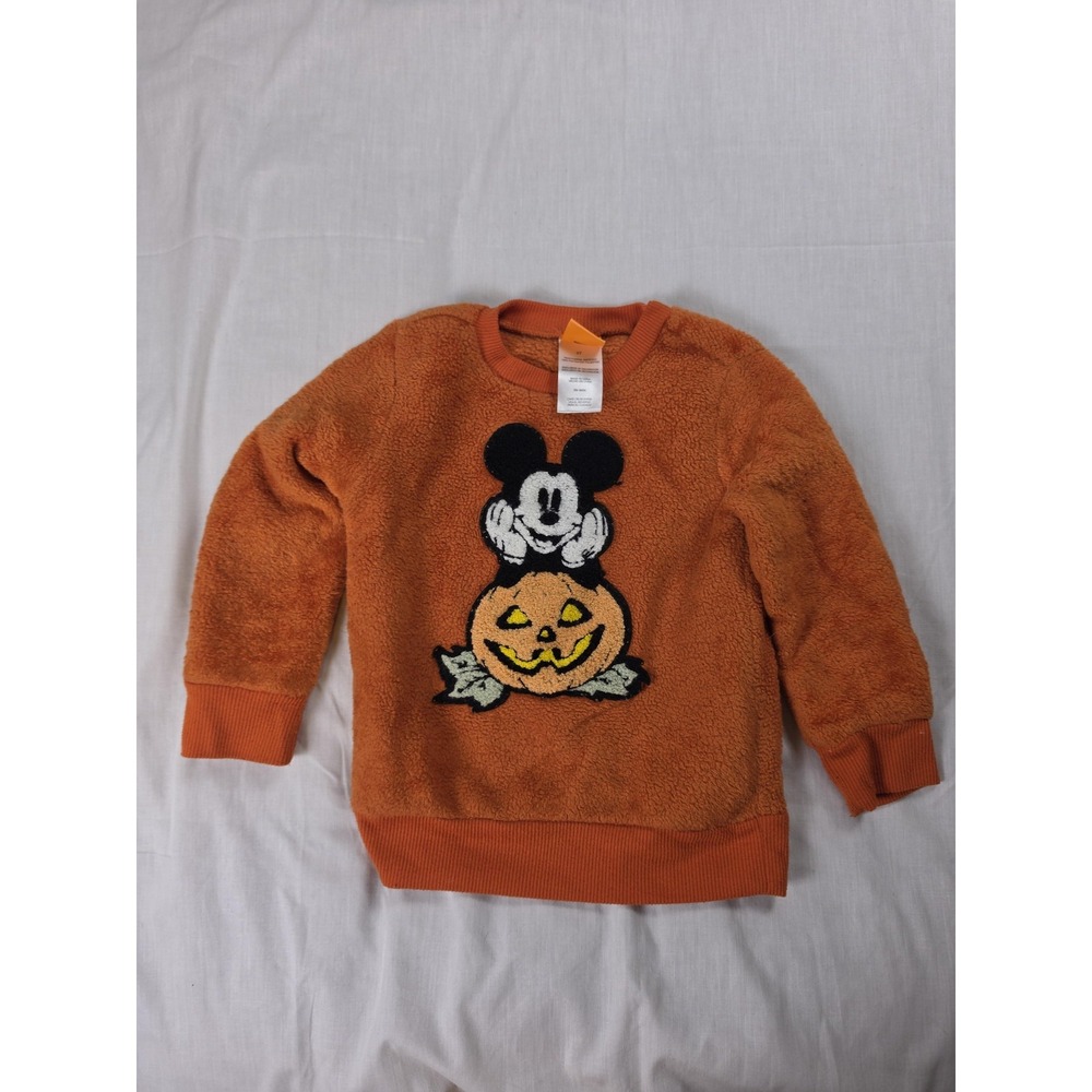 Disney Sweater Boys 3T Orange Fleece Mickey Mouse Pumpkin Graphic Halloween